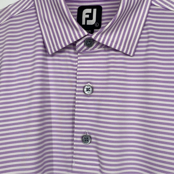 FootJoy Performance Polo Short Sleeve Large Purple White Striped Golf Shirt - Picture 6 of 12